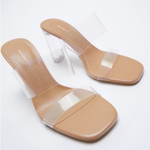 Zara Shoes - Zara Basic Collection Clear Strap Block Heels. Sz 10